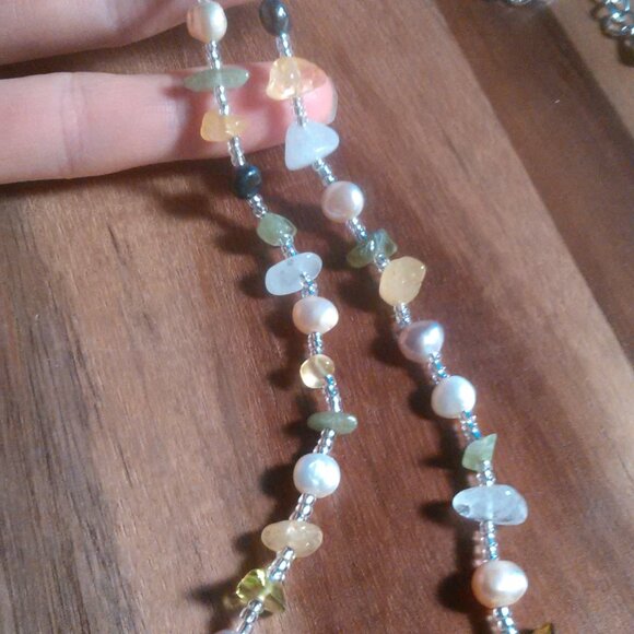 Freshwater Pearl and Multi Gemstone Stainless Steel Necklace - Picture 7 of 9